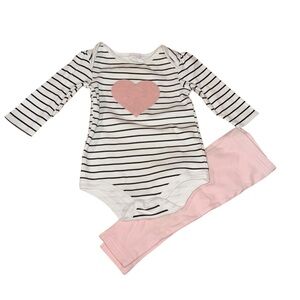 Starting Out Outfit Striped Heart Onesie Pink Leggings Size 9 Months